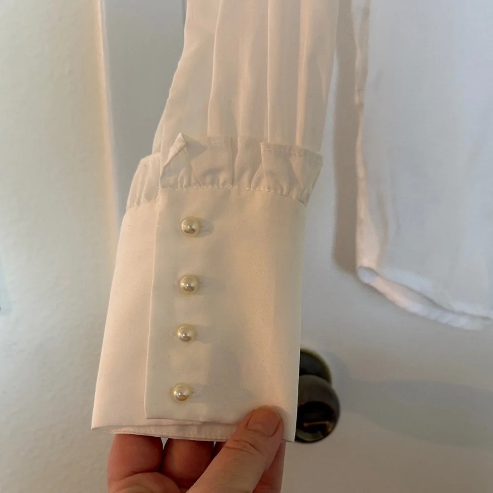 Mango White Ruffle Button-Up Blouse - Picture 4 of 11